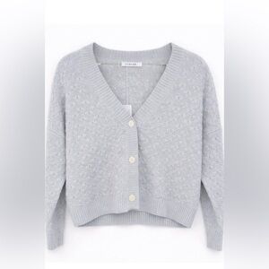 Kokun Light Gray Woven Cardigan Sweater - Size M (NWT)